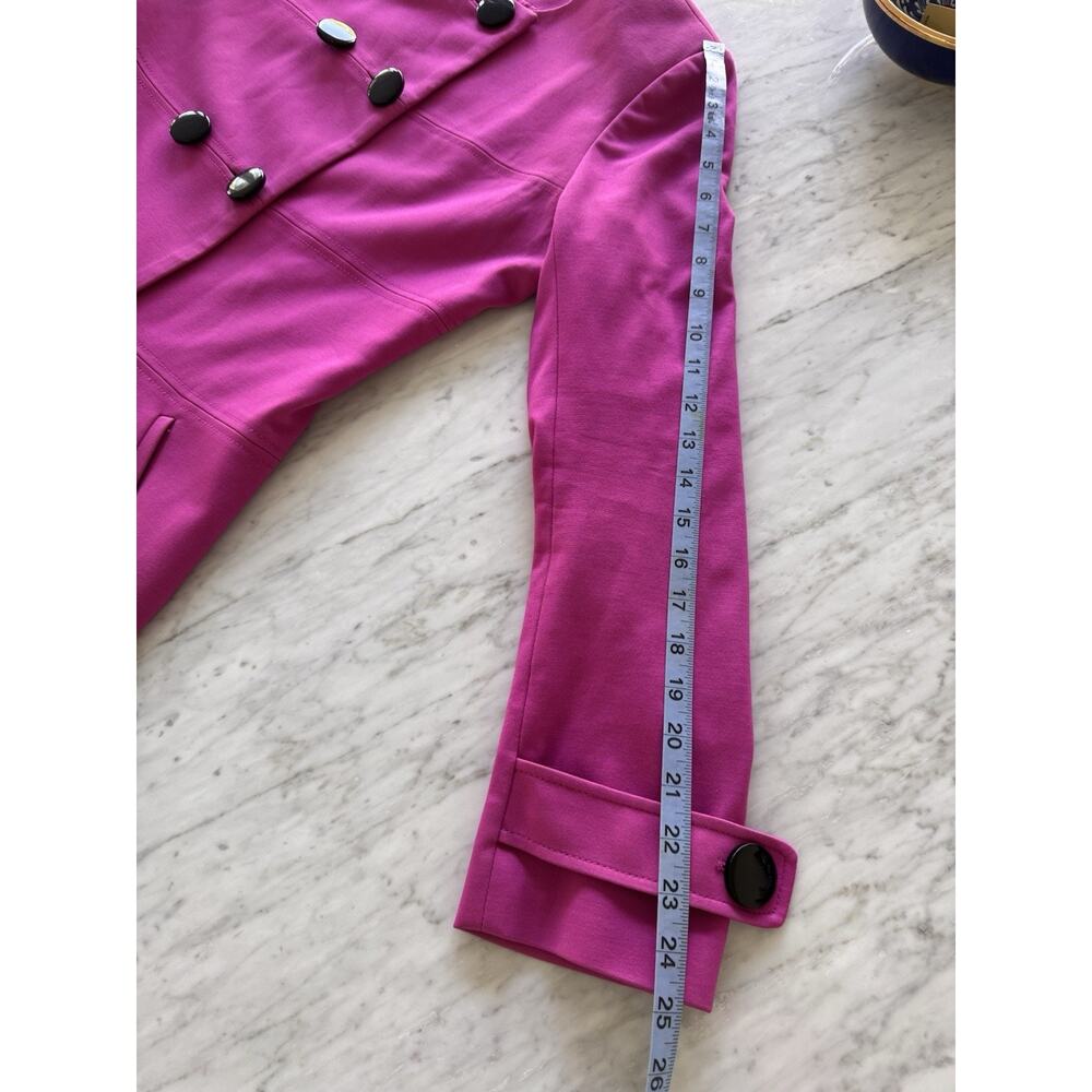 Trina Turk Fuchsia Trench Coat Size 12 Double Breasted Designer Statement - Picture 10 of 14